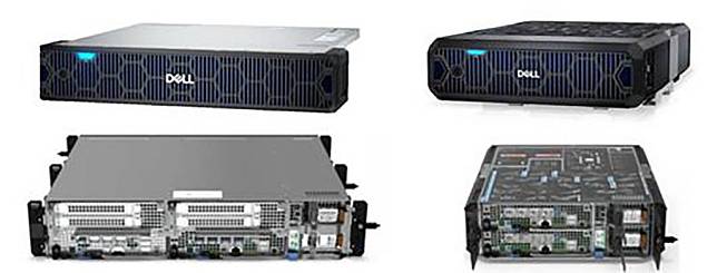 ▲Dell PowerEdge XR4000「機架式」（左）及「堆疊式」（右）邊際優化伺服器前後視圖