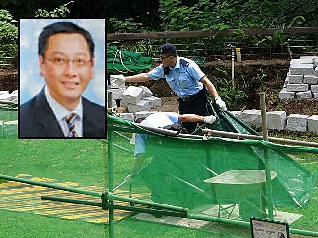 警方找到疑為死者王輝雄律師(小圖)的殘肢，用帳篷遮蓋。