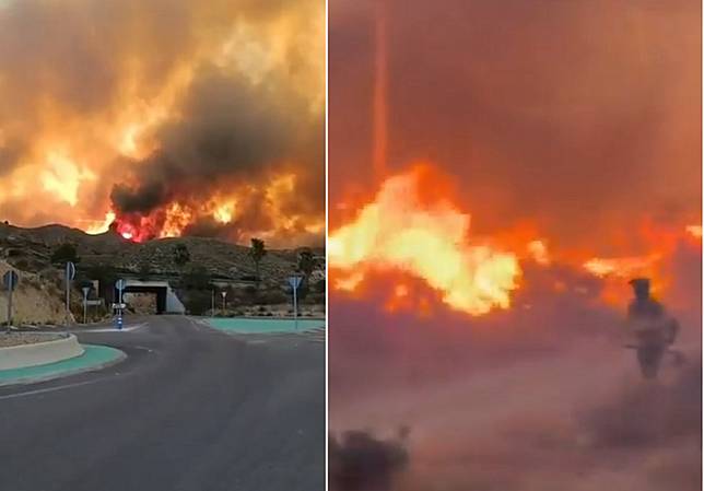 西班牙南部安達魯西亞（Andalucia）爆發最致命的野火，烈火迅速吞噬多個村莊，已奪走至少12條人命。圖／擷取自「PRATEEK BAJPAI」Ｘ