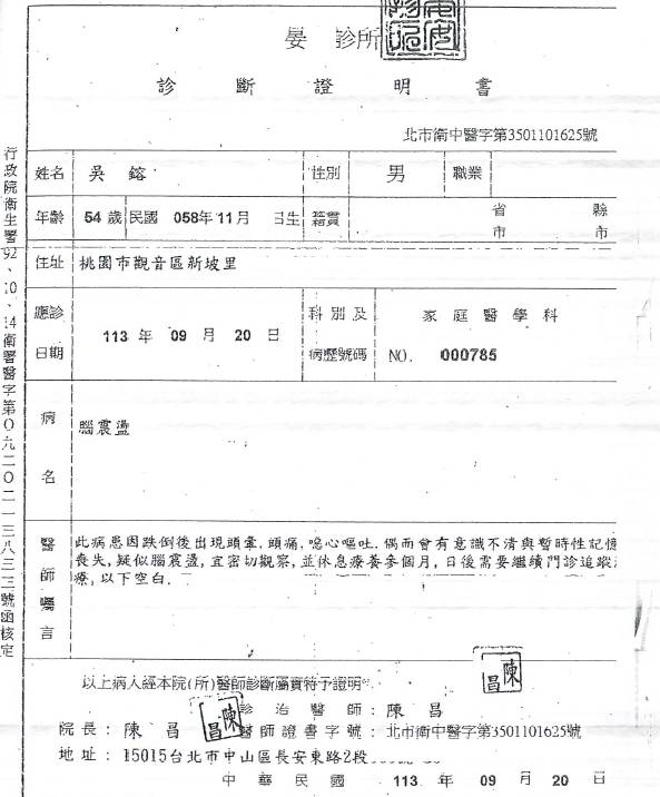 台北市晏安診所涉嫌開立不實診斷證明，提供給受刑人向檢方聲請停止執行。桃園地檢署提供