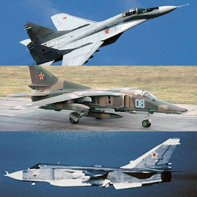 據《基輔郵報》報導，美國政府最近從哈薩克購買了 81 架已經退役的戰鬥機，可能將提供給烏克蘭軍隊使用。美國透過離岸實體購買這些飛機，其中包括米格-29（上） 戰機、米格-27（中）攻擊機以及蘇-24（下） 戰鬥轟炸機。 圖 : 翻攝自維基百科（新頭殼合成）