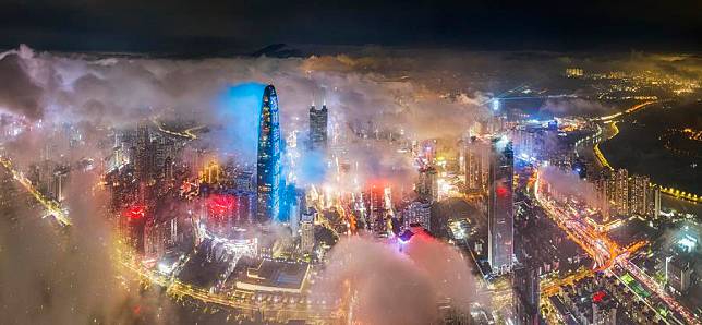 This photo taken on April 24, 2023 shows a night view of Luohu District in Shenzhen, south China's Guangdong Province. (Xinhua)