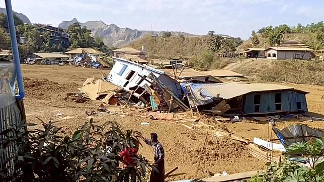 The screenshot captured from a video shows a scene following the collapse of a jade mine in Hpakant, Myanmar's Kachin state, Jan. 13, 2025. (Xinhua)