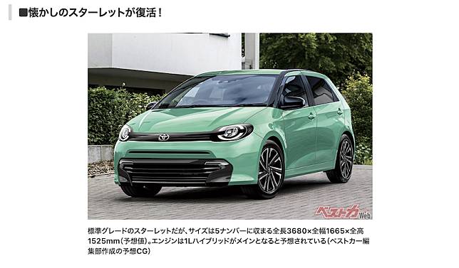 Toyota Starlet 有機會在 2026 回歸車界。(圖片來源：擷取自 Bestcarweb)