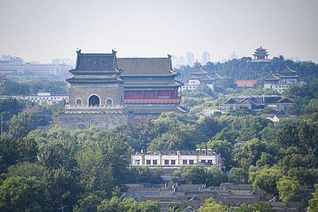 This photo taken on July 20, 2024 shows the Bell and Drum Towers and the Jingshan Hill (R rear) in Beijing, capital of China. (Xinhua/Chen Zhonghao)