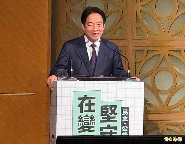 總統賴清德晚間在桃園進行「團結國家十講」第二講演說。(記者李容萍攝)