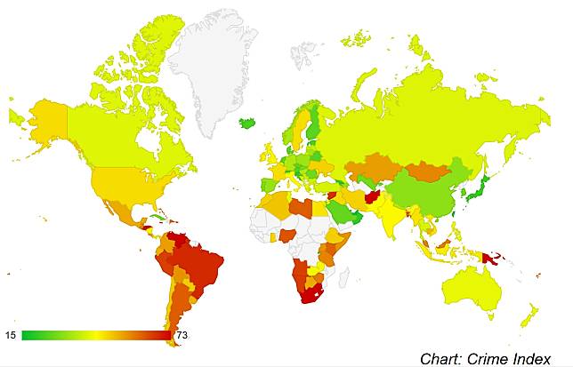 Numbeo公布最新統計，台灣在2020上半年犯罪率在全球排列倒數第二低，安全指數居世界第二高。   圖：取自Numbeo官網