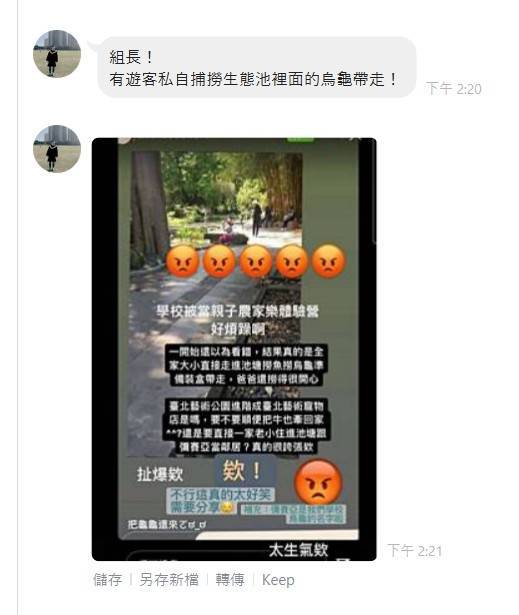 日本當代藝術家奈良美智在台北藝術大學內設特展，引發民眾搶看熱潮，但部分參展遊客素質低落，竟偷校內生態池烏龜、將裝置藝術拿來盪鞦韆等，近期引發北藝大師生怒火與苦惱。(北藝大提供)