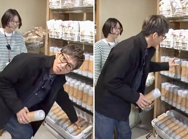 木村拓哉代替店員補齊陳列架上的商品空缺。(組合照，翻攝自YouTube)