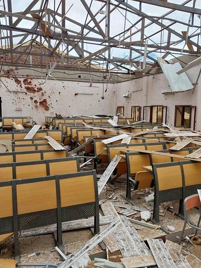 Photo taken with a mobile phone shows the Sub-Saharan College damaged in an artillery attack in El Fasher, North Darfur State, western Sudan, on Aug. 26, 2024. (North Darfur State's Health Ministry/Handout via Xinhua)