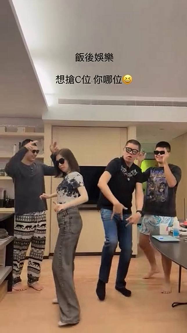連勝文一家四口戴上墨鏡同框熱舞，氣氛歡樂。（翻攝pattytsai13 IG）