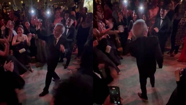 ▲《魷魚遊戲》高齡77歲的爺爺吳永洙，即便無緣艾美獎，仍在慶功宴上大秀舞技，成為全場亮點。（圖／翻攝自Meena Harris推特）