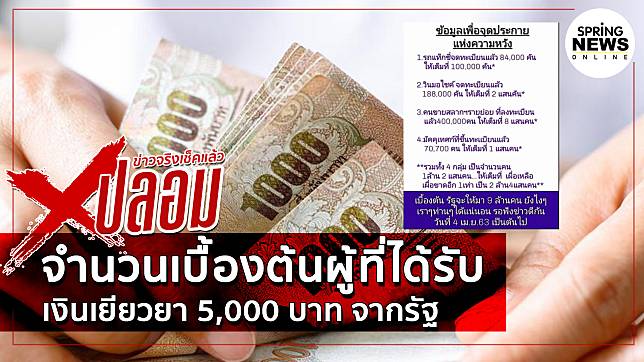 ข่าวปลอม! จำนวนเบื้องต้น ผู้ที่ได้รับเงินเยียวยา 5,000 บาท จากรัฐ