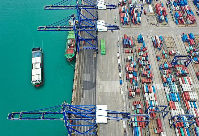 An aerial drone photo taken on March 13, 2024 shows the Yangpu international container terminal in south China's Hainan Province. (Xinhua/Guo Cheng)