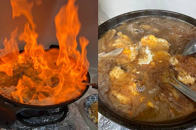 一名網友煮麻油雞煮到燒起來，內行人揭正確料理方法。（圖／取自家常菜臉書）