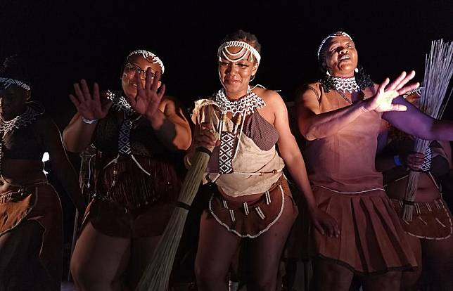 Members of the Black Melody Cultural Group perform during a show in Windhoek, Namibia on Nov. 22, 2024. (Photo by Ndalimpinga Iita/Xinhua)