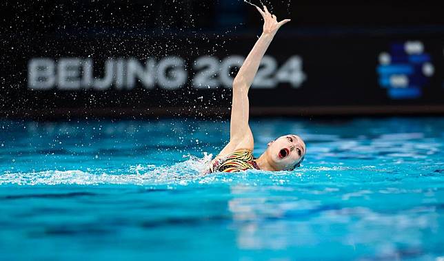 Xu Huiyan of China competes in the women solo free final at World Aquatics Artistic Swimming World Cup 2024 in Beijing, China, April 6, 2024. (Xinhua/Wang Lili)