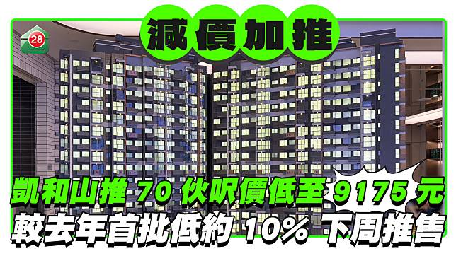 凱和山下周推70伙呎價低至9175元 較去年首批低約10%