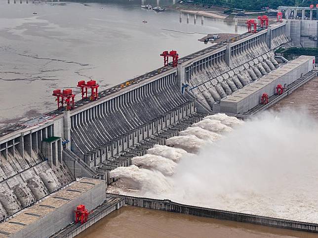 An aerial drone photo taken on July 20, 2024 shows a view of the Three Gorges Dam in central China's Hubei Province. (Xinhua/Xiao Yijiu)