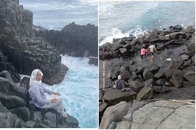 妹子拍美照變遺照！坐海邊岩石玩自拍，下一秒被海浪捲走慘死。（翻自X平台）