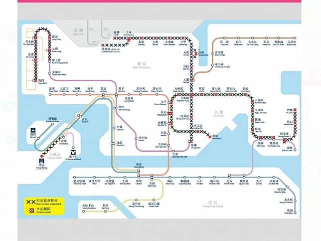 觀塘綫全綫暫停。（港鐵流動應用程式截圖）
