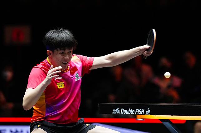 Wang Chuqin returns the ball during his men's singles semifinal against Darko Jorgic at the 2024 World Table Tennis (WTT) Finals in Kitakyushu, Japan.(Xinhua/Zhang Xiaoyu)