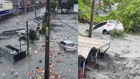 馬太鞍溪堰塞湖壩頂溢流，泥水灌進下游市區釀嚴重災情。圖／台視新聞