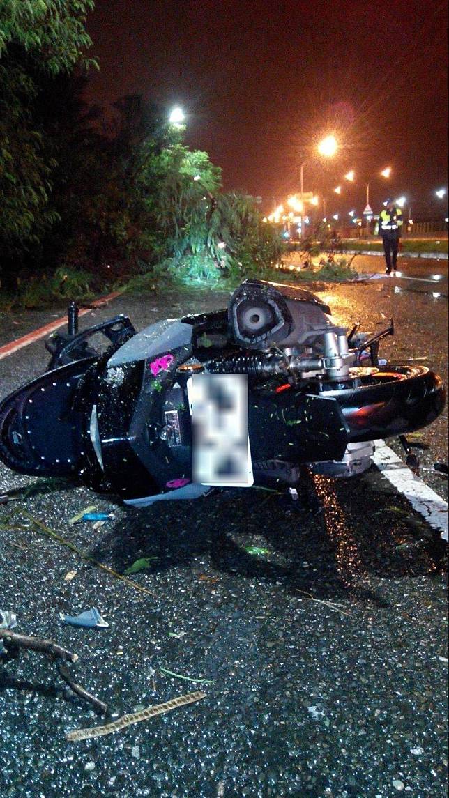白鹿颱風肆虐，台南一名19歲機車騎士，遭倒塌的路樹壓死。（翻攝畫面） 
