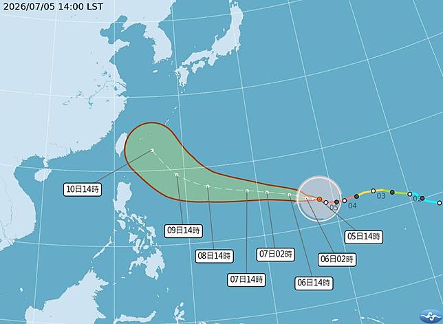 強颱巴威持續發展，氣象署預估今晚巴威還會再增強，明白天估計將是巴威強度最巔峰時刻。(圖擷自中央氣象署)