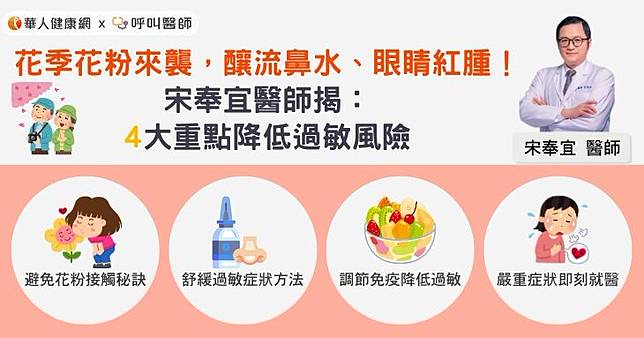 花季花粉來襲，釀流鼻水、眼睛紅腫！宋奉宜醫師揭：4大重點降低過敏風險