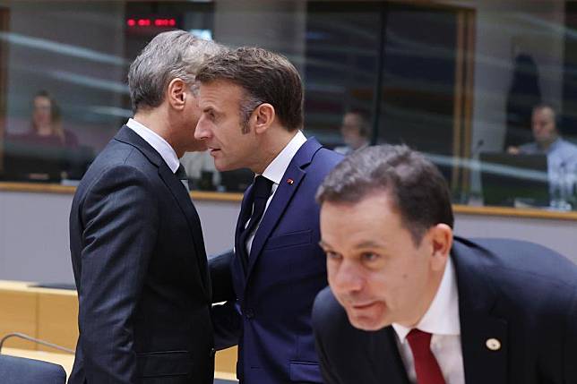 French President Emmanuel Macron &copy; is seen during a European Council summit in Brussels, Belgium, Oct. 17, 2024. (Xinhua/Zhao Dingzhe)