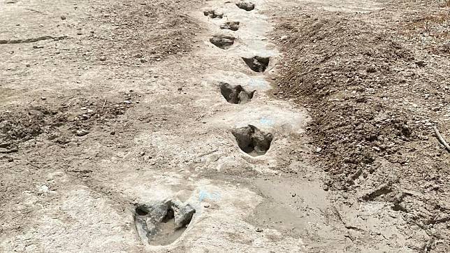 乾涸的河道出現1.13億年前的恐龍足跡。（圖／翻攝自Dinosaur Valley State Park - Friends）