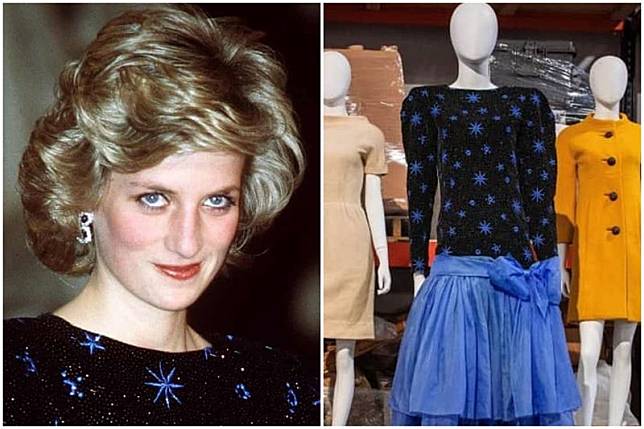 黛安娜王妃1985年穿過的一件禮服，以約新台幣3,596萬元的價格落槌。（翻攝自推特@pubity）