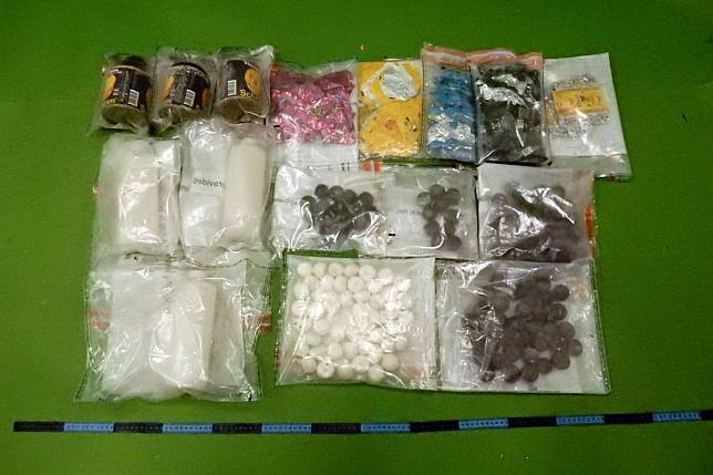 The haul of drugs seized at Hong Kong International Airport including suspected ketamine and cocaine. Photo: Handout