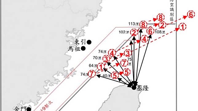 國防部2024.3.02公佈過去24小時內中共解放軍在台海空域動態，有9架共機出動，其中4架次逾越台海中線，並有8枚空飄氣球侵擾北台灣，破單日最高紀錄。國防部