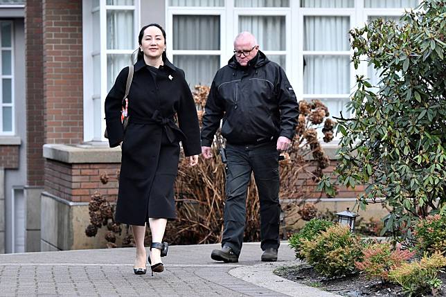Huawei CFO Meng Wanzhou, leaving her home for her extradition hearing in Vancouver on Tuesday. Photo: Reuters