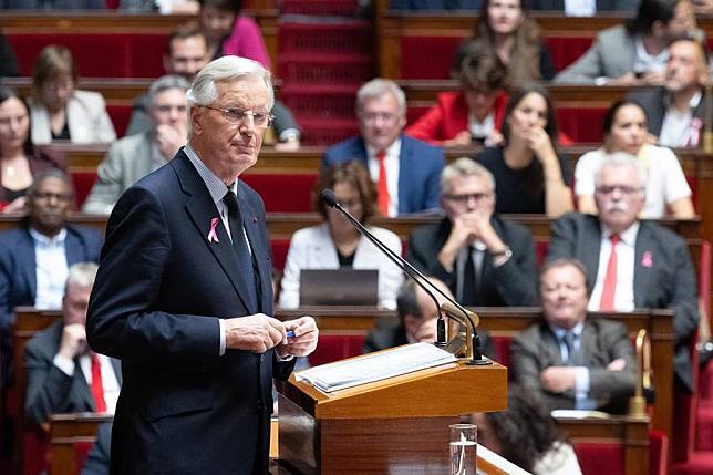 French Prime Minister Michel Bernier delivers a speech in the National Assembly in Paris, France, on Oct. 1, 2024. (Photo by Jack Chan/Xinhua)