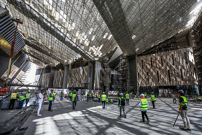 The entrance hall of the Grand Egyptian Museum in Giza outside Cairo. (Photo by Hassan Mohamed/picture alliance via Getty Images)
