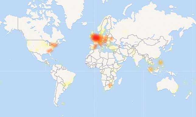 據悉，facebook晚間8點起在全球發生異常，尤以西歐、美東地區最為嚴重，台灣也受害。(圖擷取自「downdetector」診斷網站)
