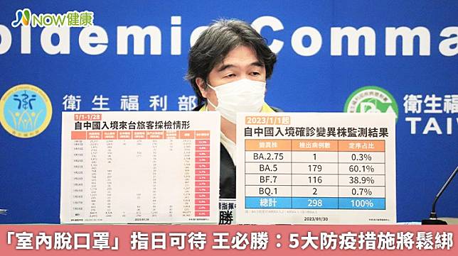 ▲王必勝表示，因呼吸道傳染病的盛行季節即將過去，以及WHO調整防疫措施，預計「這幾天」將公布新1輪的口罩鬆綁，應當這週內便會公布。（圖／中央流行疫情指揮中心提供）