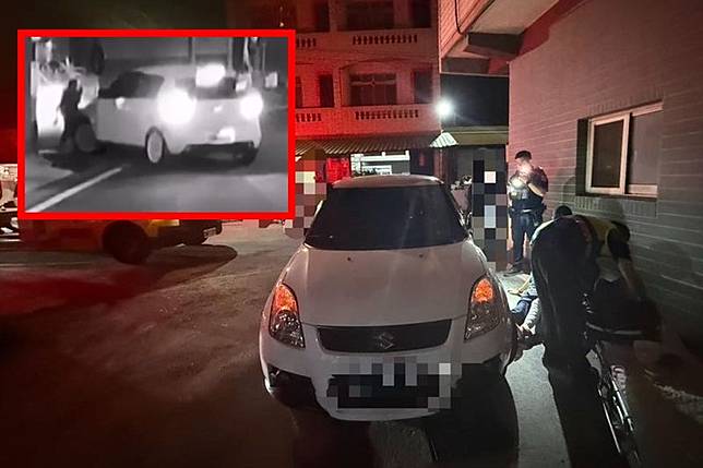 福興鄉代葉男開車撞倒86歲老婦(紅框處)，肇事後棄車逃逸，警消到場進行救援。民眾提供