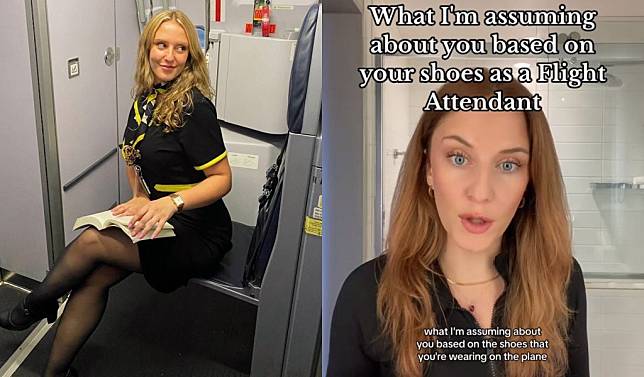 網紅空姐在TikTok分享如何靠鞋子款式辨別乘客的性格。（翻攝自TikTok@cherdallas）