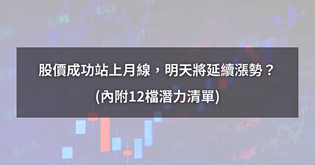 【01/20最新】股價成功站上月線，明天將延續漲勢？(內附12檔潛力清單)