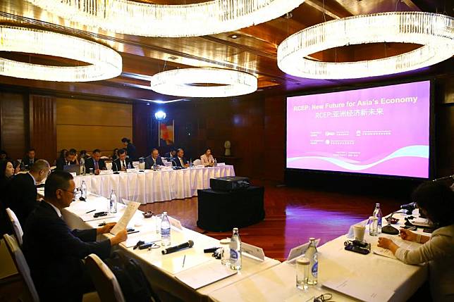 This photo shows a view of a symposium on leveraging the Regional Comprehensive Economic Partnership (RCEP) to build a high-level regional market in Bangkok, Thailand, Aug. 27, 2024. (Xinhua/Sun Weitong)