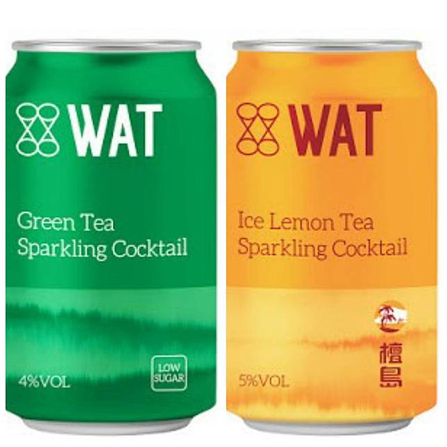 (左) WAT冷翠綠茶氣泡雞尾酒 59元、(右)WAT凍檸茶氣泡雞尾酒59元（圖片提供/全家便利商店）