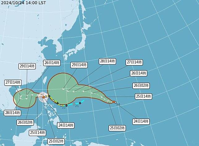 颱風路徑潛勢預報。(中央氣象署提供)