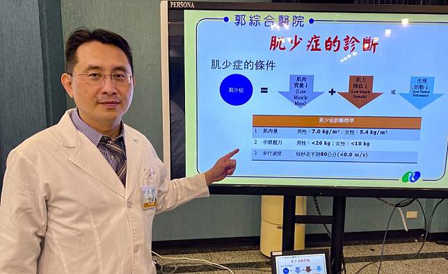 醫師吳俊鋒說，肌少症易引發心血管等相關疾病，增加老人失能、死亡風險，不可疏忽。（記者葉進耀攝）