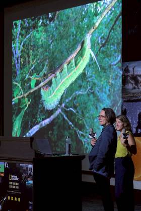 ▲《國家地理》國際攝影師Christian Ziegler與其妻熱帶植物學家 Daisy Dent 博士聯袂來台演講，內容涵蓋兩人走訪世界的所見所聞。