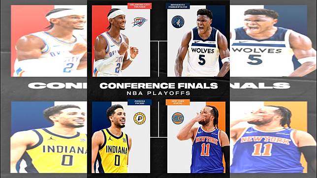 NBA東西決對戰出爐，東區由溜馬交手尼克，西區則是雷霆對決灰狼。（圖／翻攝自X平台 @NBA）
