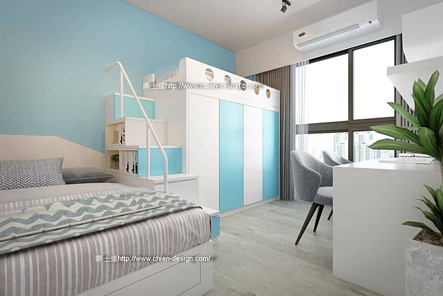 
3.這個房間的第一印象就是純淨，藍天白雲的感覺，在這樣的房間裡怎麼會有壓力呢？

Credits: homify / <a href=